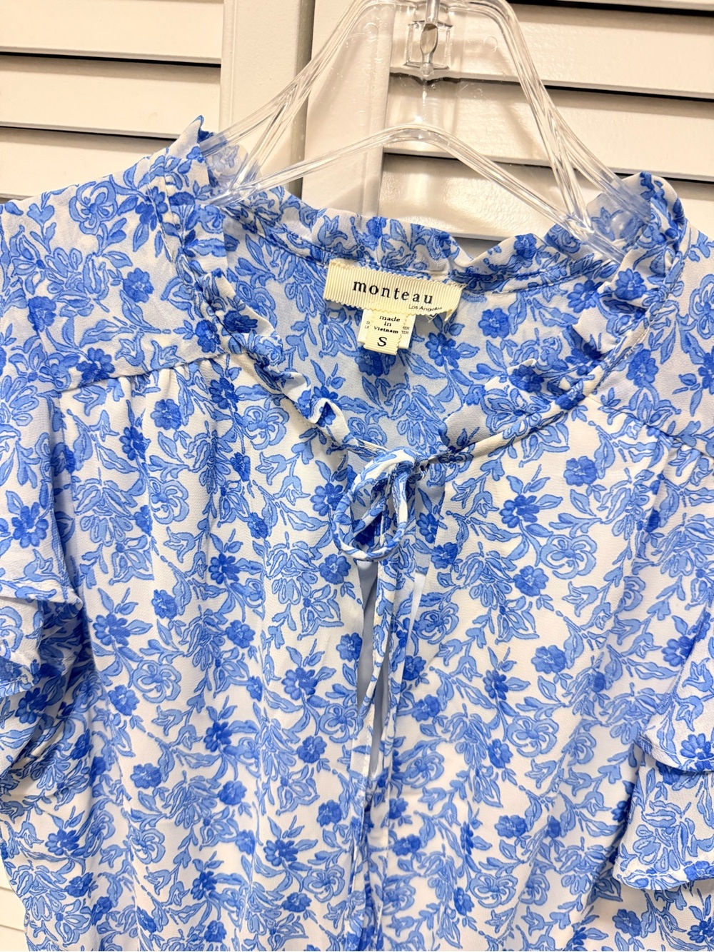 Monteau Blue Floral Tie-Neck Ruffle Dress - Picture 2 of 5